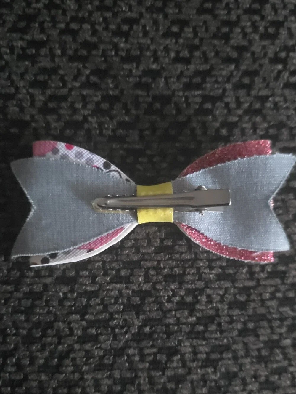 Glitter Pink Hello Kitty Bow Hair Clip with Yellow Center